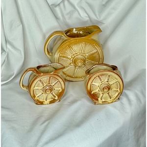 Vintage Frankoma Wagon Wheel  Tea Pot  94D & Cream and Sugar